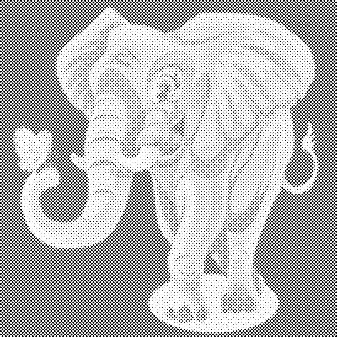 Fröhlicher Elefant mit einem Schmetterling - Dottingo